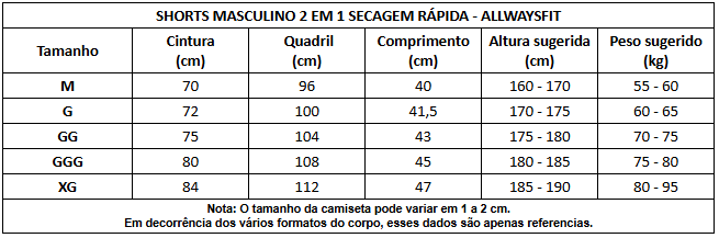 SHORTS MASCULINO 2 EM 1 SECAGEM RÁPIDA - ALLWAYSFIT